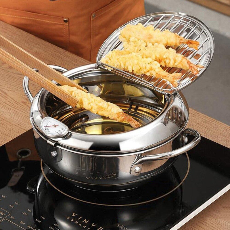 Fritadeira de Aço Inoxidável Panela Fritura profunda casa com Termômetro - GigaShopBrasil